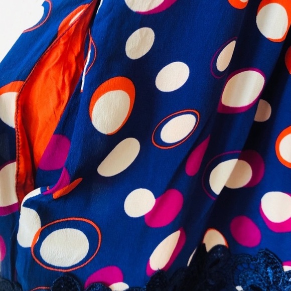 Moulinette Soeurs Silk Navy Polka Dot Ruffle Crochet Lace Dress - Picture 7 of 12